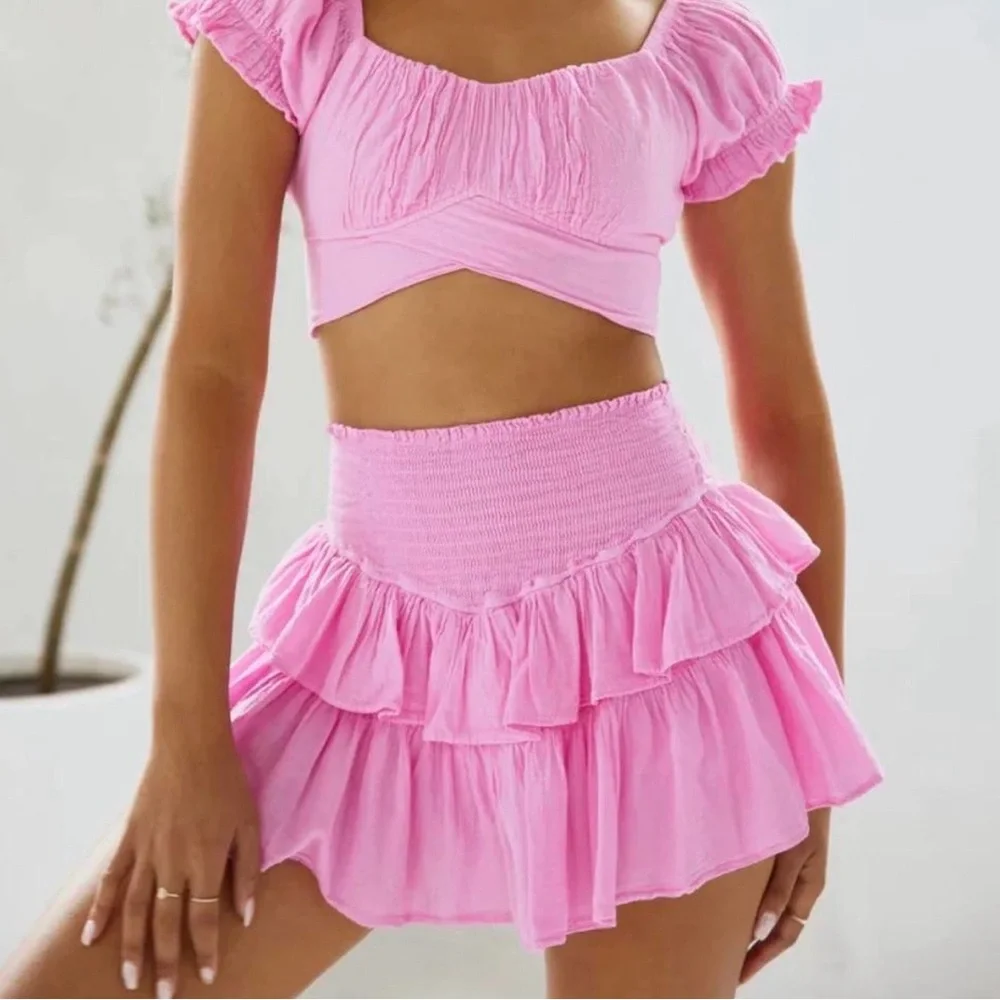 Pink Ruffled Women's Skirt - Picture 1 of 3